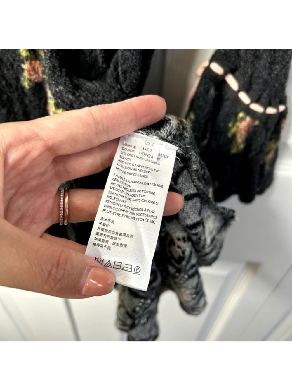 Free People Rose Petal Black Floral Knit Long Sleeve Dress Women's Size Small - Picture 5 of 11
